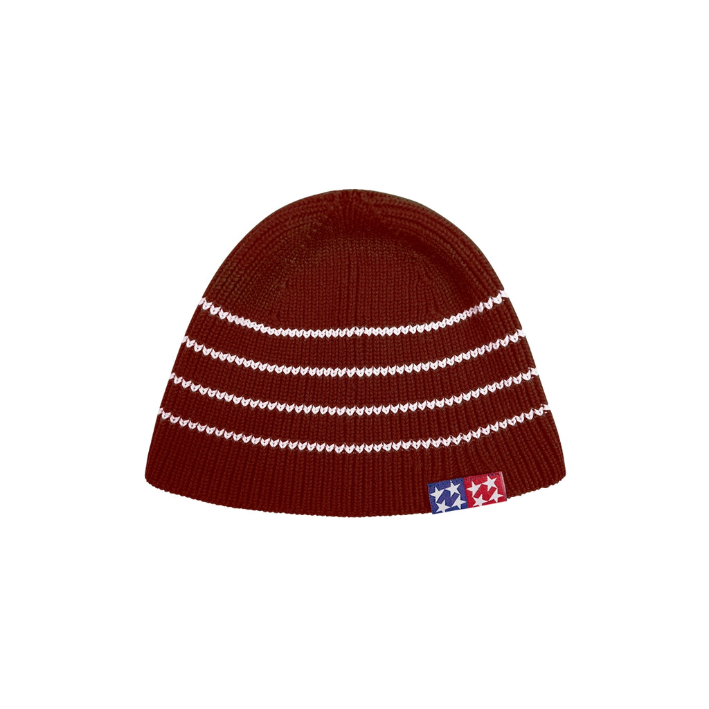 99BASED Striped Domino Beanie Red