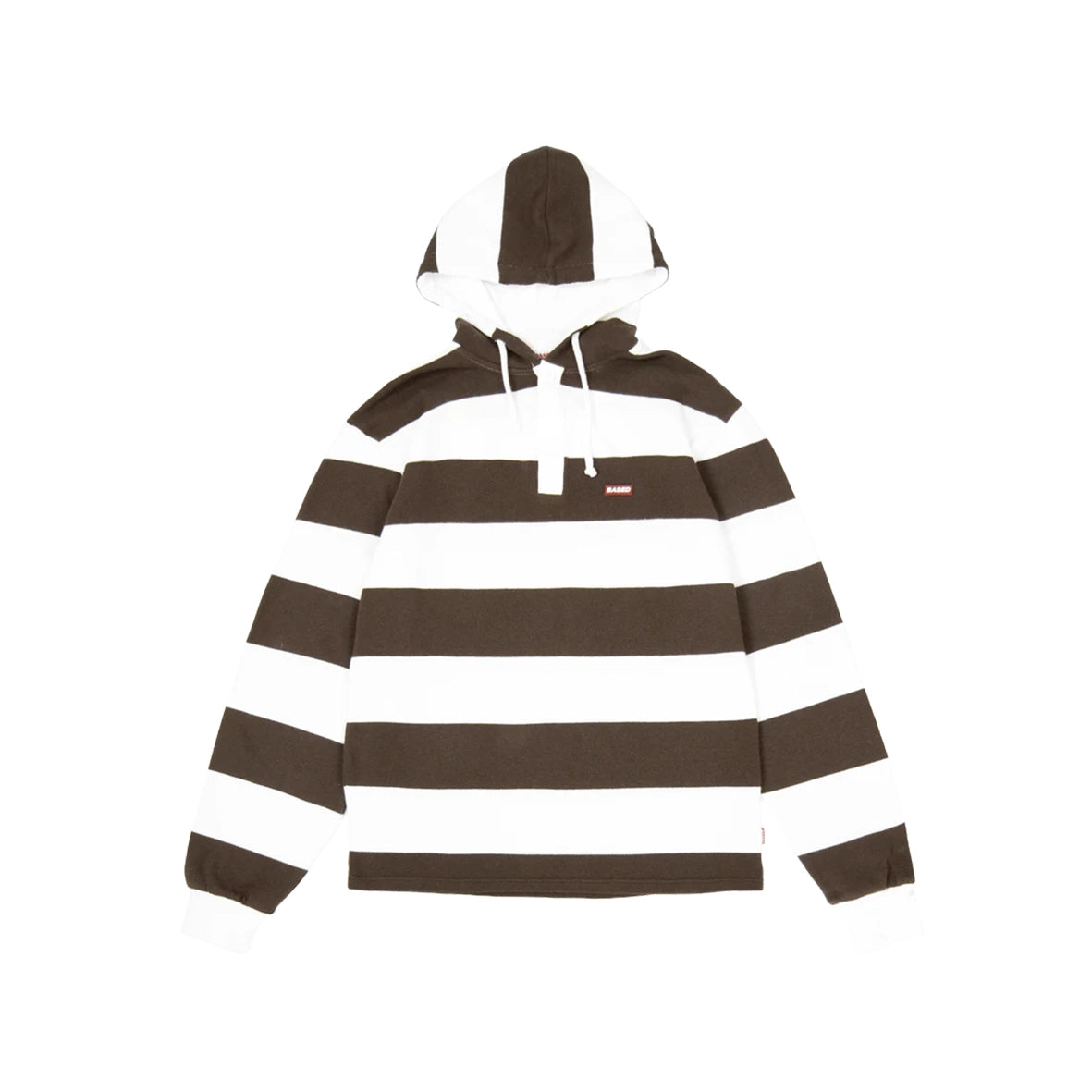 99BASED Striped Hooded Rugby Polo Knit Brown White
