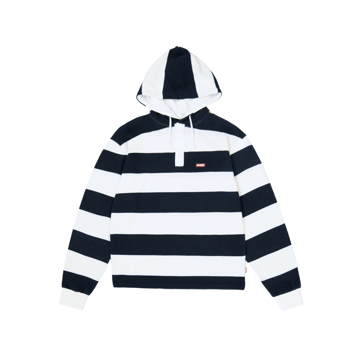 99BASED Striped Hooded Rugby Polo Knit Navy White