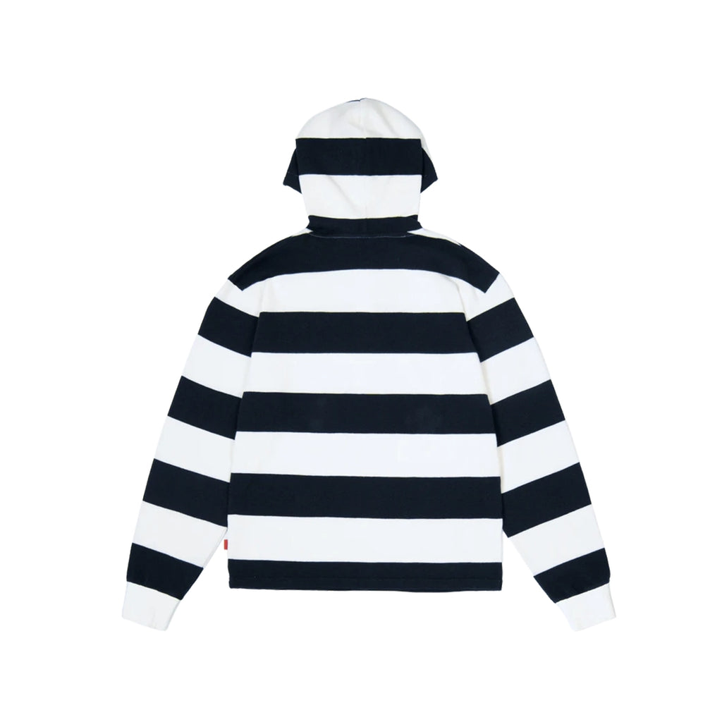99BASED Striped Hooded Rugby Polo Knit Navy White