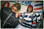 99BASED Striped Hooded Rugby Polo Knit Navy White