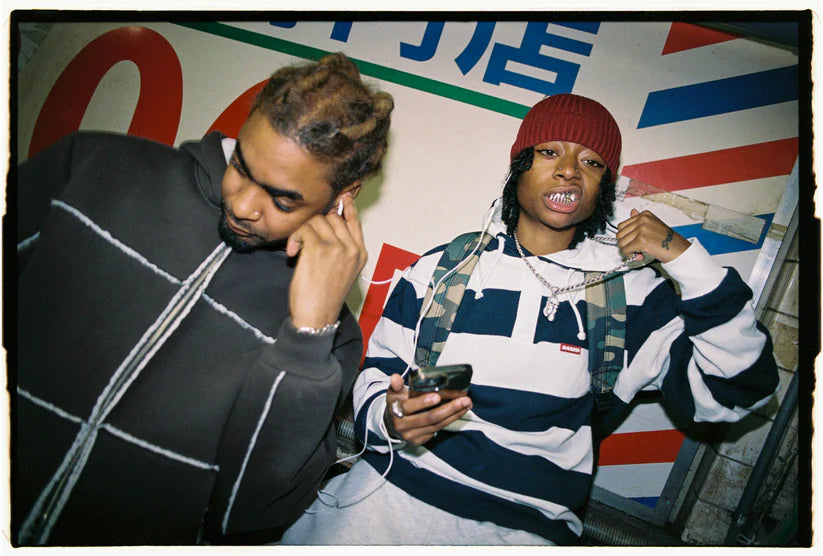 99BASED Striped Hooded Rugby Polo Knit Navy White