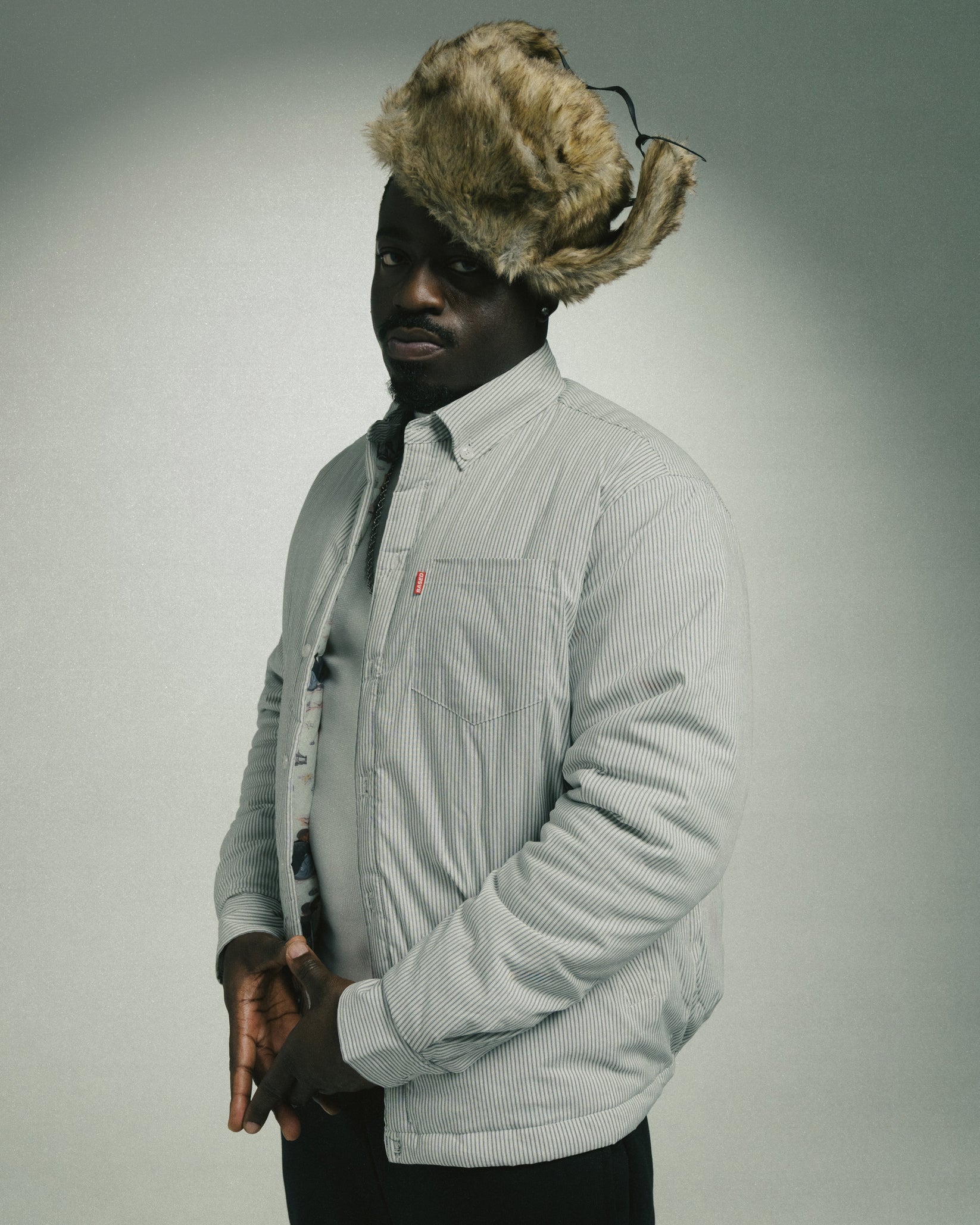 99BASED Striped Puffer Shirt White Black