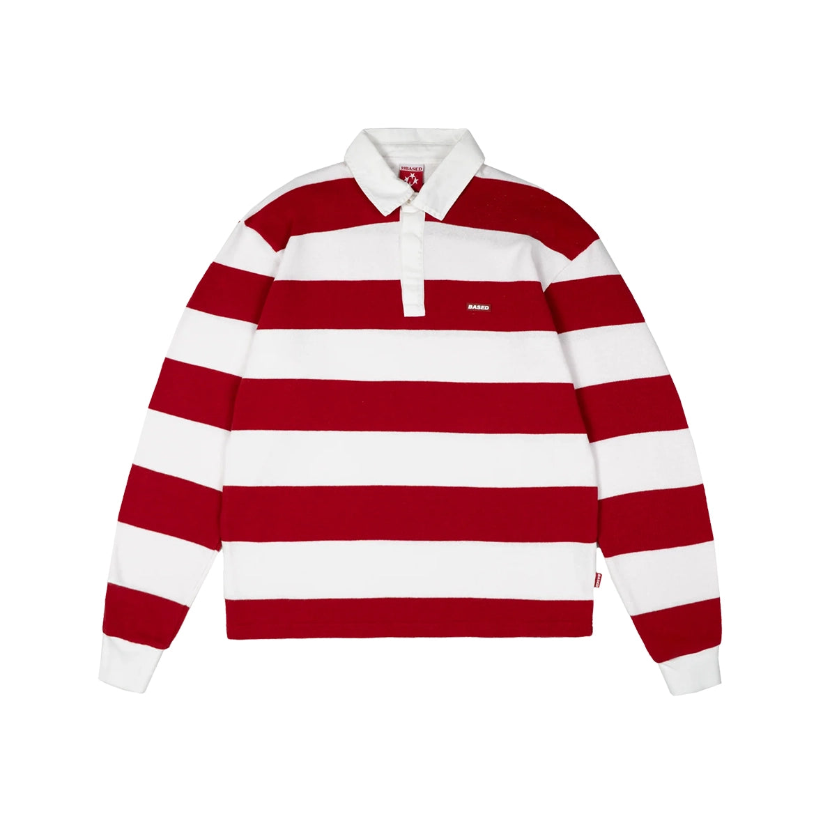 99BASED Striped Rugby Polo Knit Red White