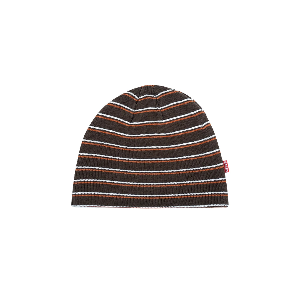 99BASED Striped Skull Beanie Brown