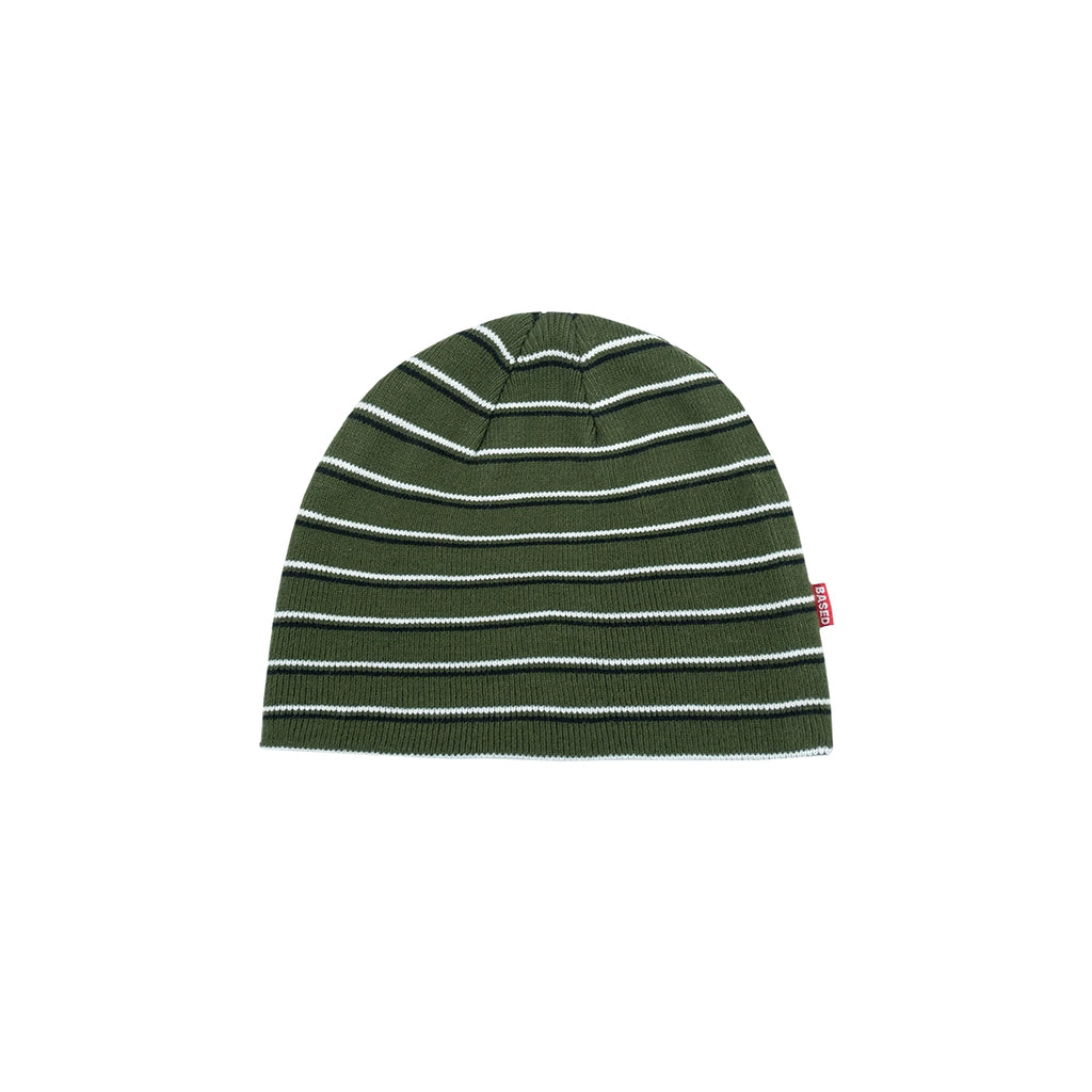 99BASED Striped Skull Beanie Moss Green