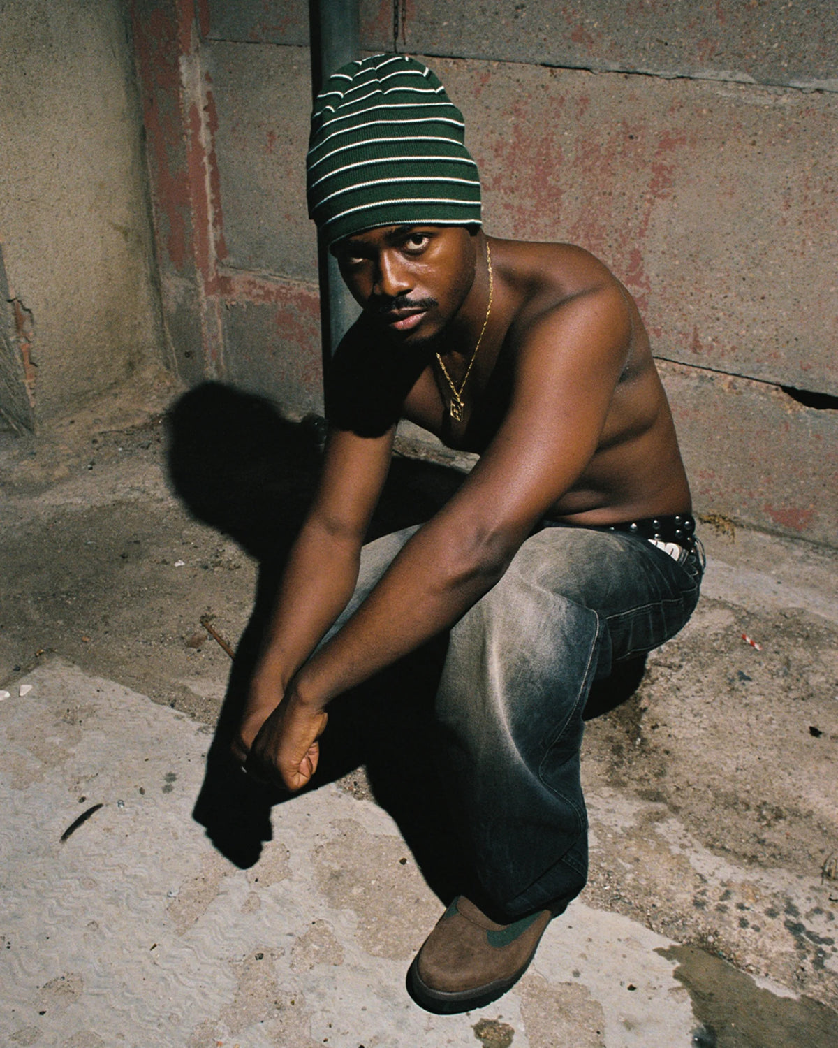 99BASED Striped Skull Beanie Moss Green