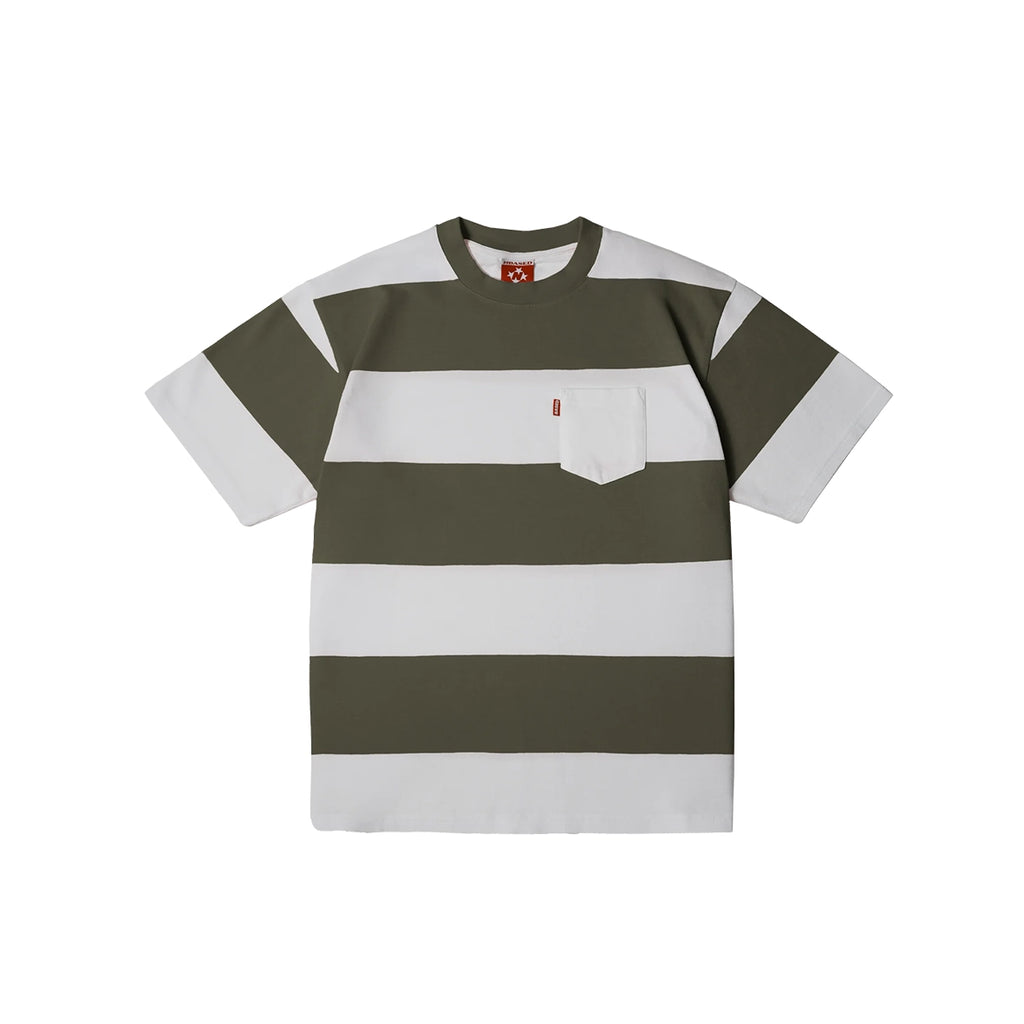 99BASED Striped T-Shirt White Olive