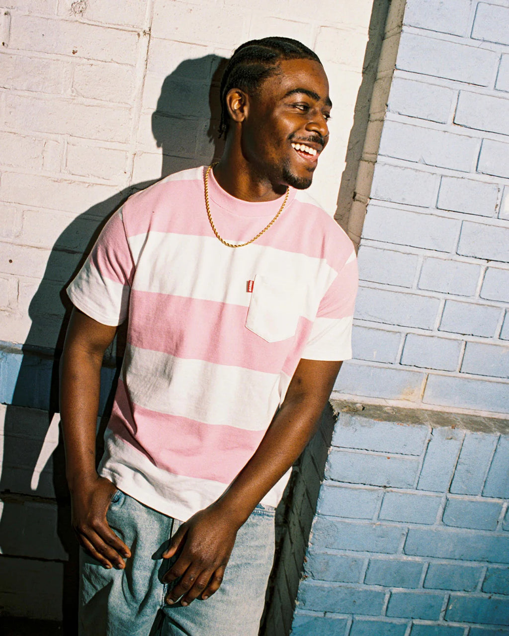99BASED Striped T-Shirt White Pink