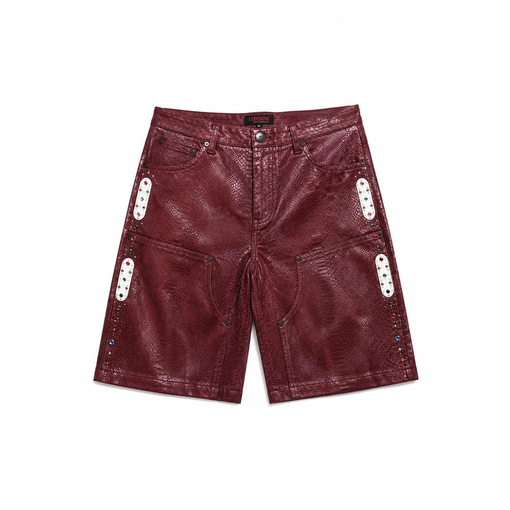 LONSOM Fantasy Leather Shorts Burgundy