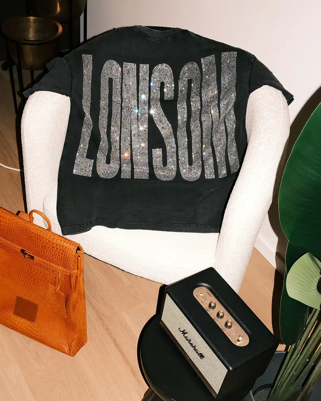 LONSOM Rhinestone T-Shirt Black