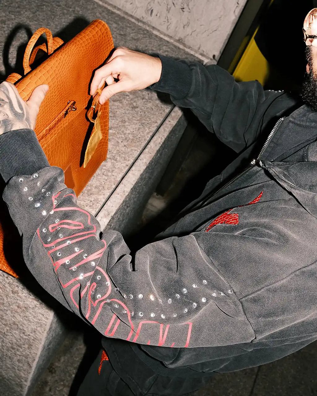 LONSOM Rhinestone Zip Hoodie