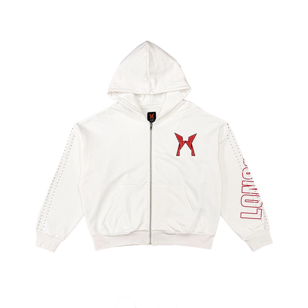 LONSOM Rhinestone Zip Hoodie White