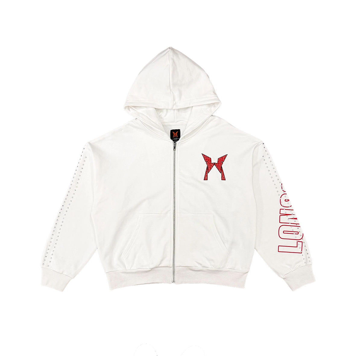 LONSOM Rhinestone Zip Hoodie White