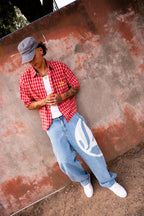 LOST BOYS ARCHIVES Logo Denim Jeans Light Blue