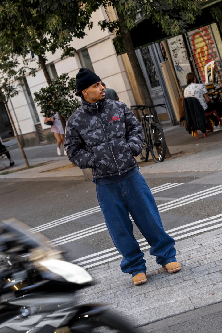 LOST BOYS ARCHIVES Puffer Jacket Black Logo Camouflage