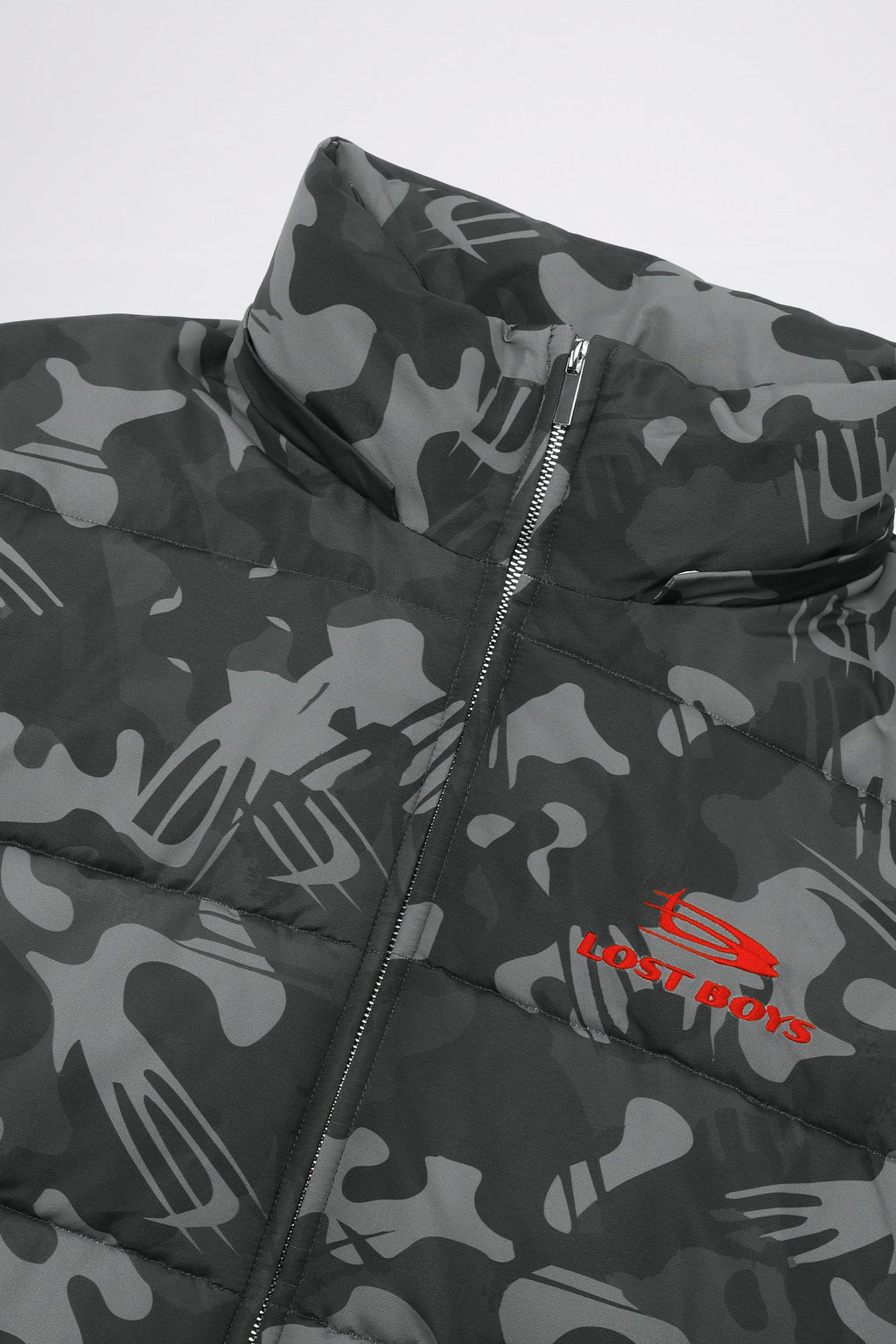 LOST BOYS ARCHIVES Puffer Jacket Black Logo Camouflage