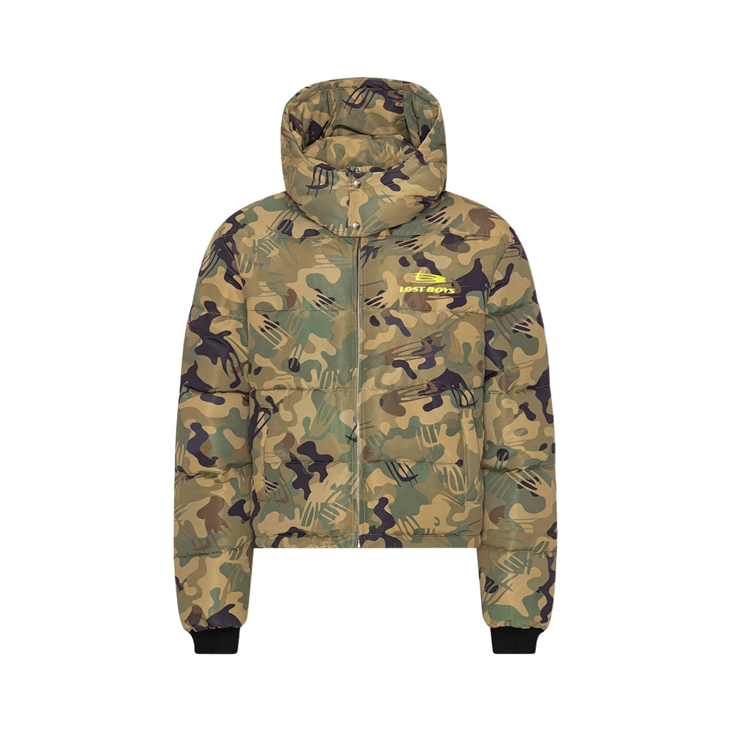 LOST BOYS ARCHIVES Puffer Jacket Green Logo Camouflage