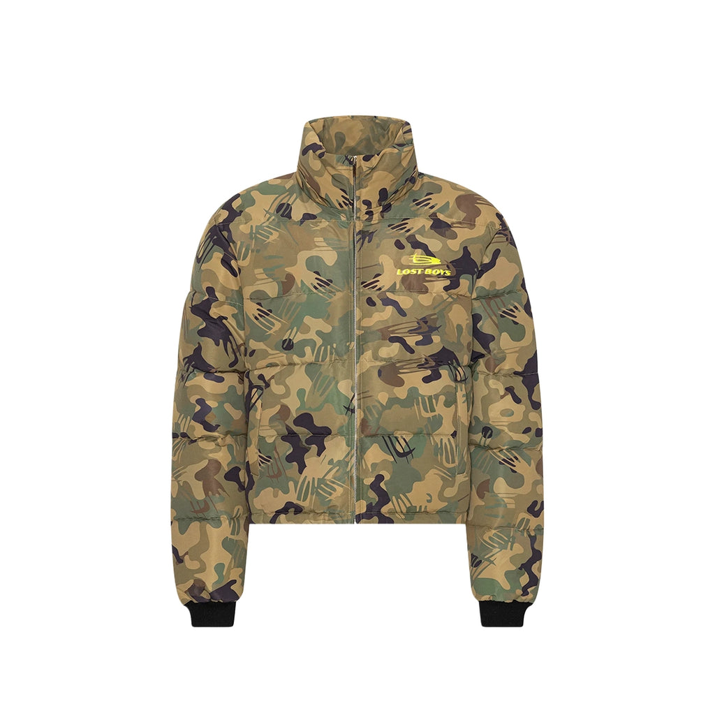 LOST BOYS ARCHIVES Puffer Jacket Green Logo Camouflage