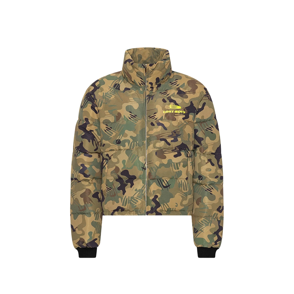 LOST BOYS ARCHIVES Puffer Jacket Green Logo Camouflage