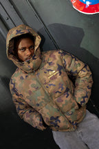 LOST BOYS ARCHIVES Puffer Jacket Green Logo Camouflage