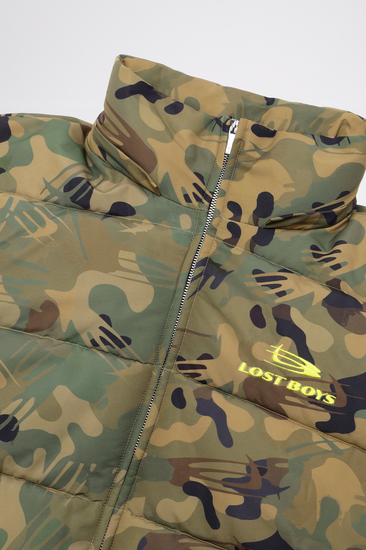 LOST BOYS ARCHIVES Puffer Jacket Green Logo Camouflage