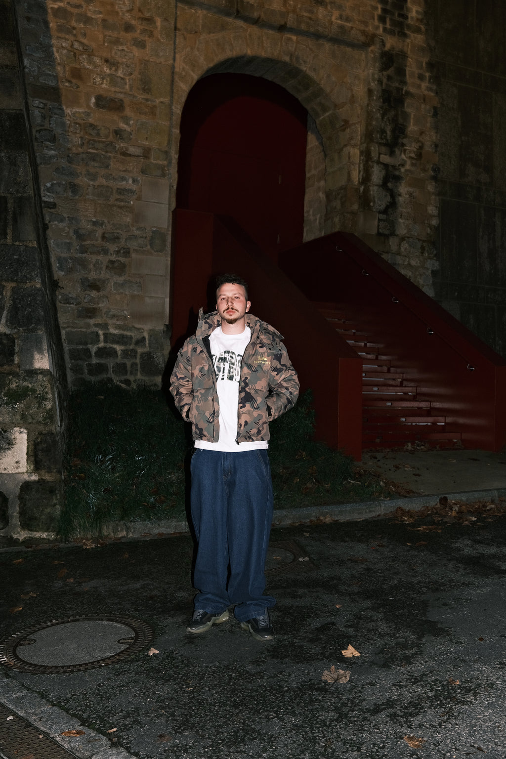 LOST BOYS ARCHIVES Puffer Jacket Green Logo Camouflage