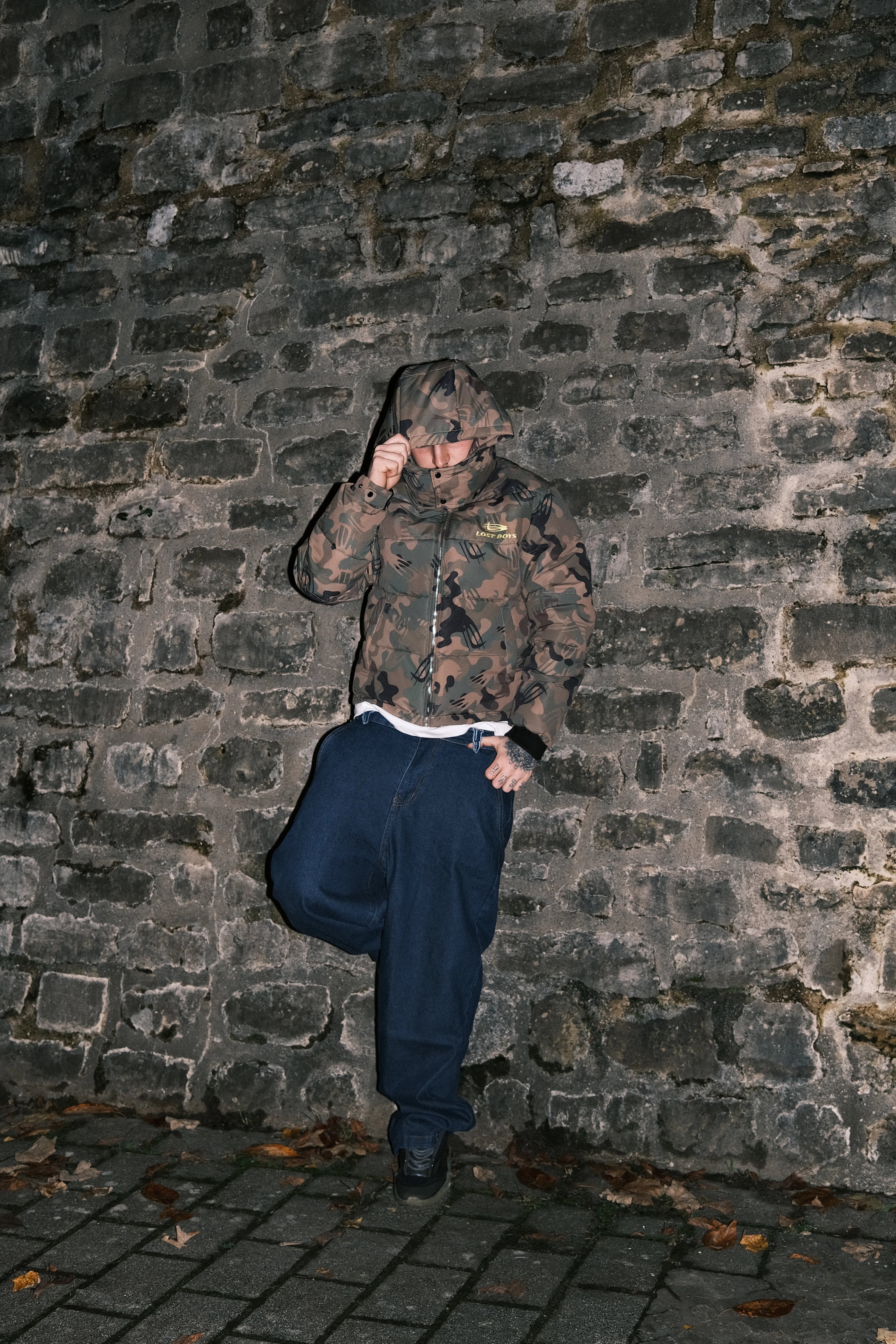 LOST BOYS ARCHIVES Puffer Jacket Green Logo Camouflage