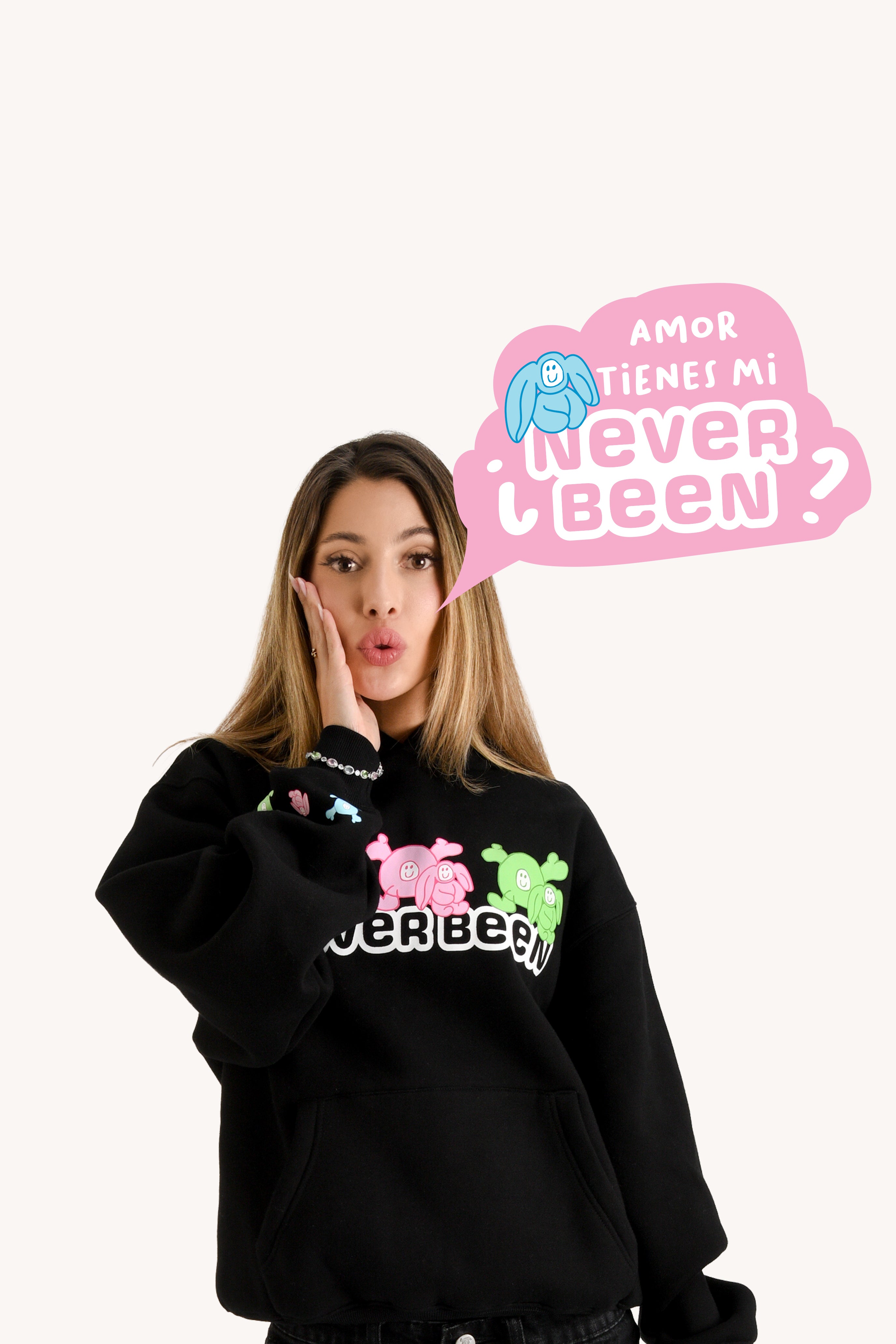 NEVER BEEN Bunny Hoodie Black