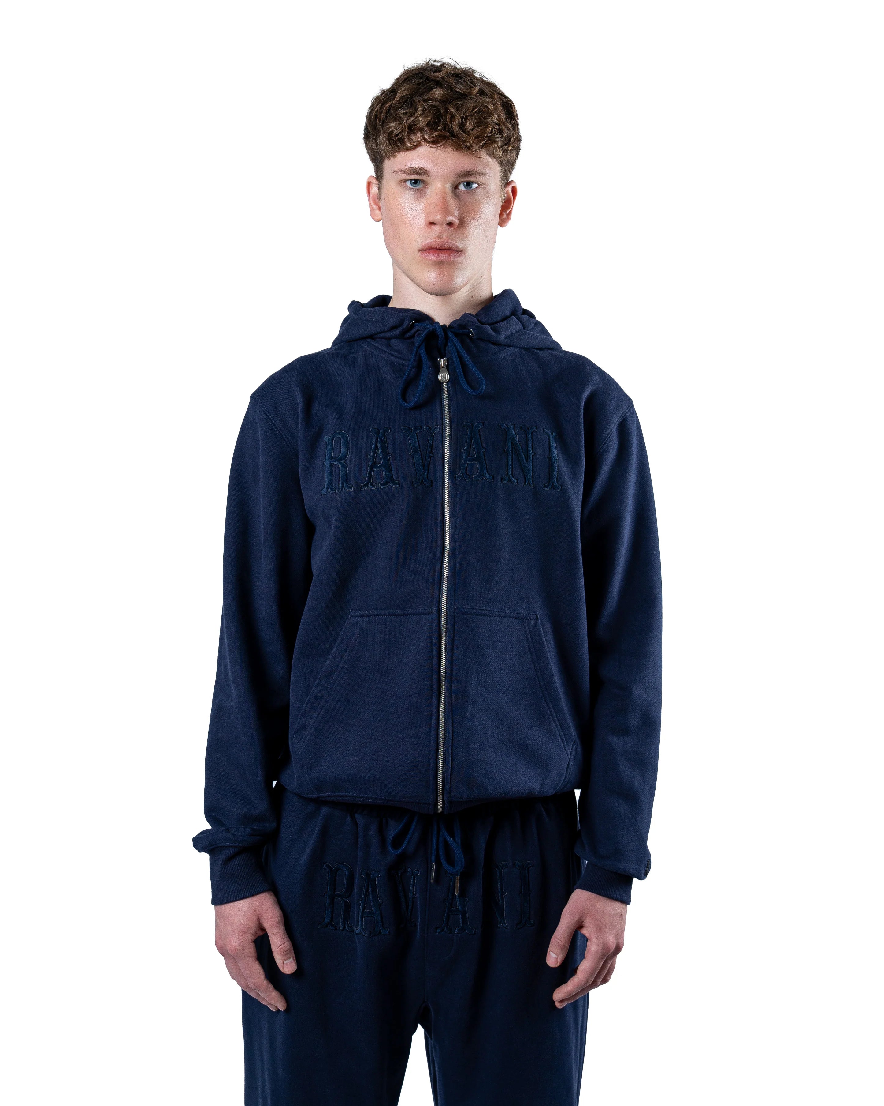 RAVANI Box Logo Zip Hoodie Navy Marine