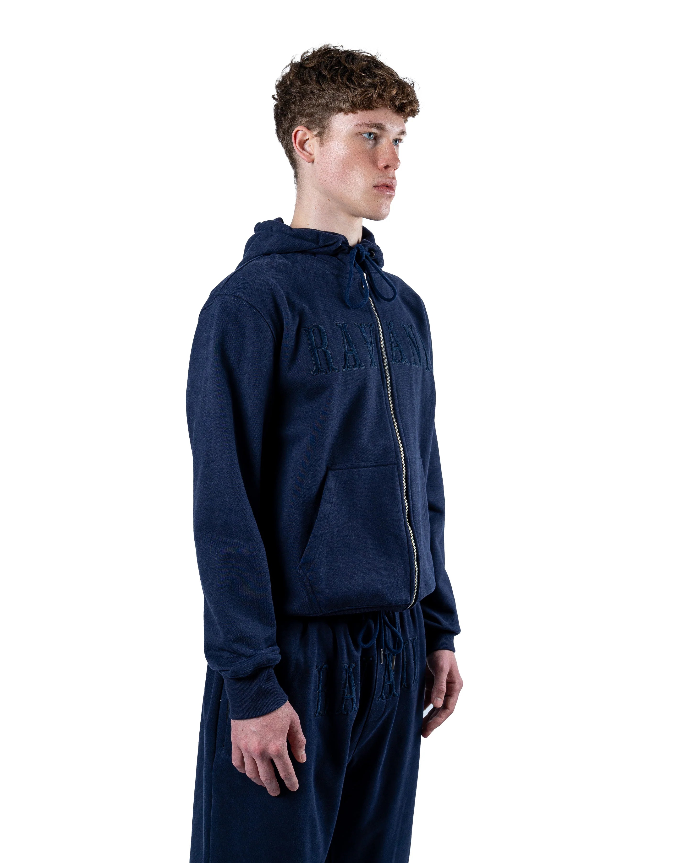 RAVANI Box Logo Zip Hoodie Navy Marine