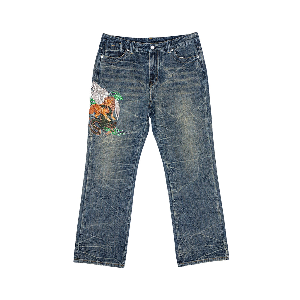 RAVANI Crouching Lion Blue Denim