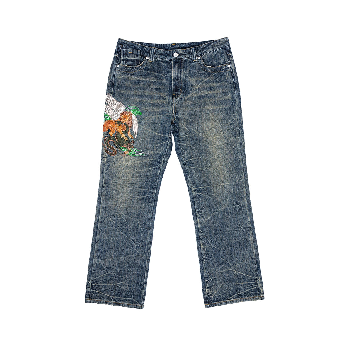 RAVANI Crouching Lion Blue Denim