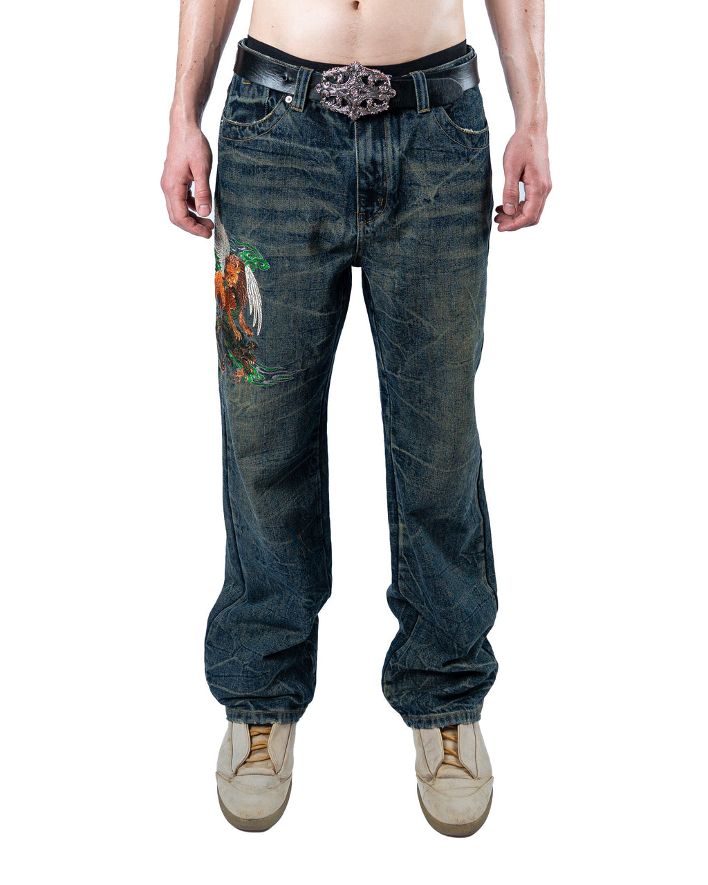 RAVANI Crouching Lion Blue Denim