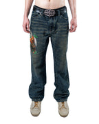 RAVANI Crouching Lion Blue Denim