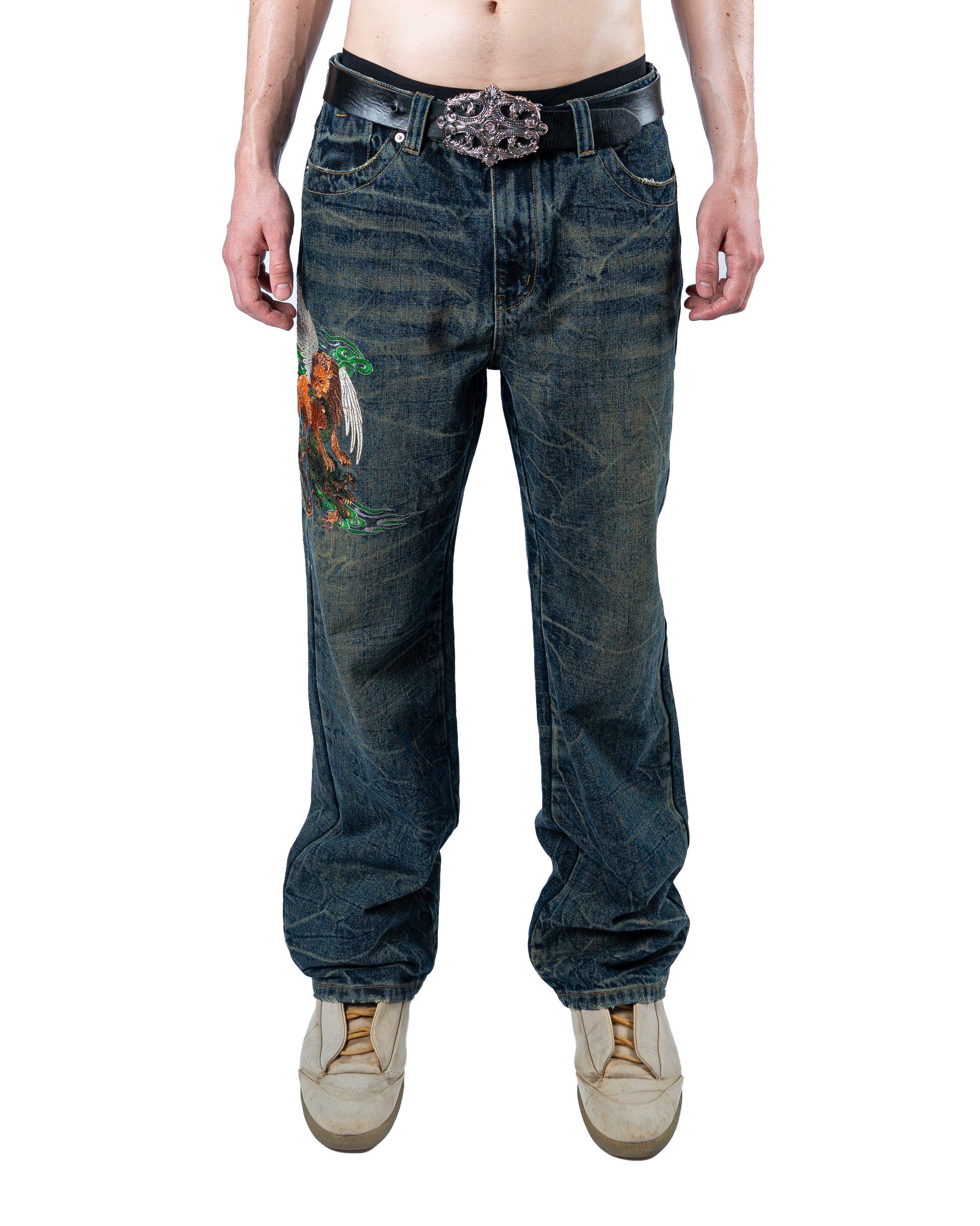 RAVANI Crouching Lion Blue Denim