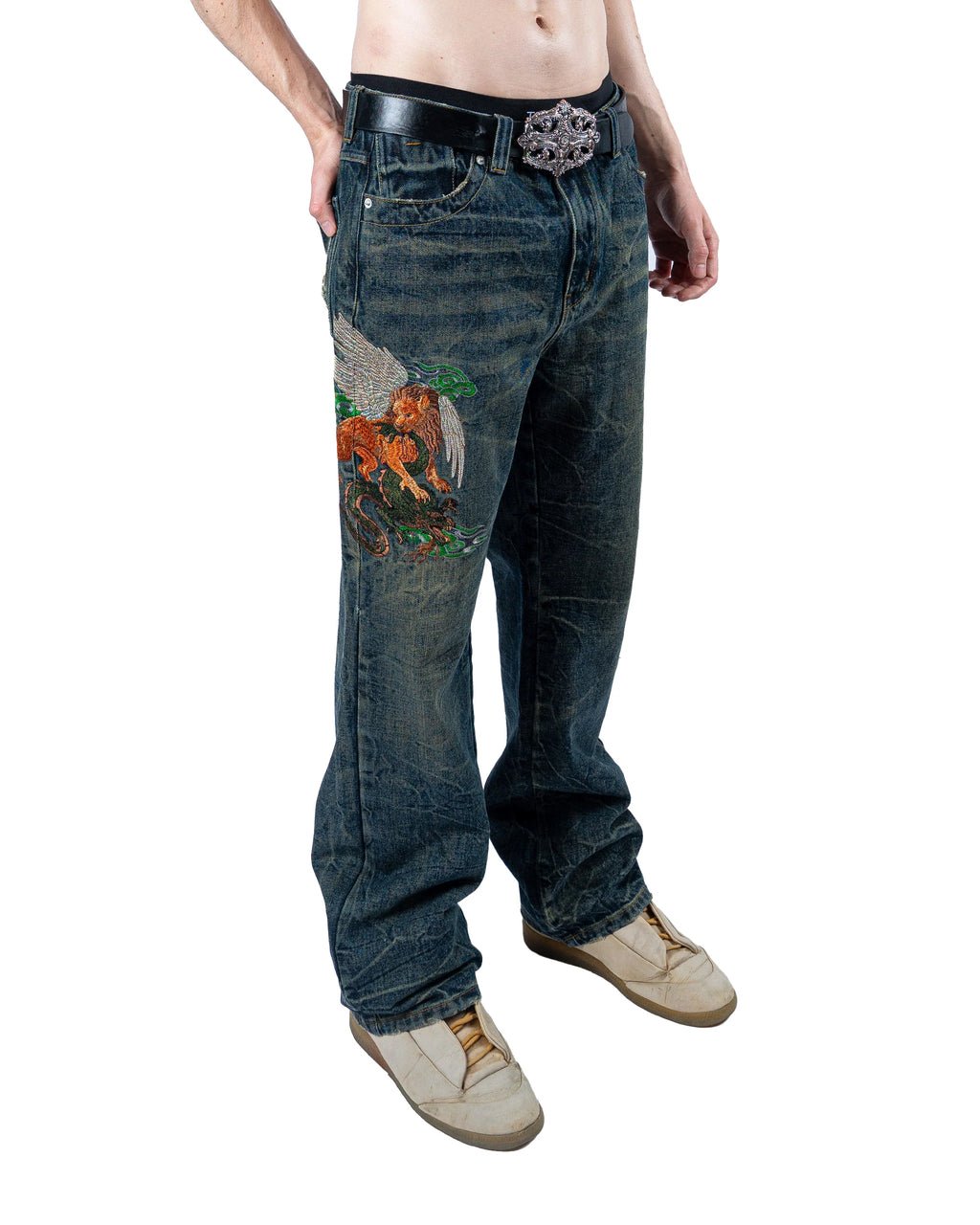 RAVANI Crouching Lion Blue Denim