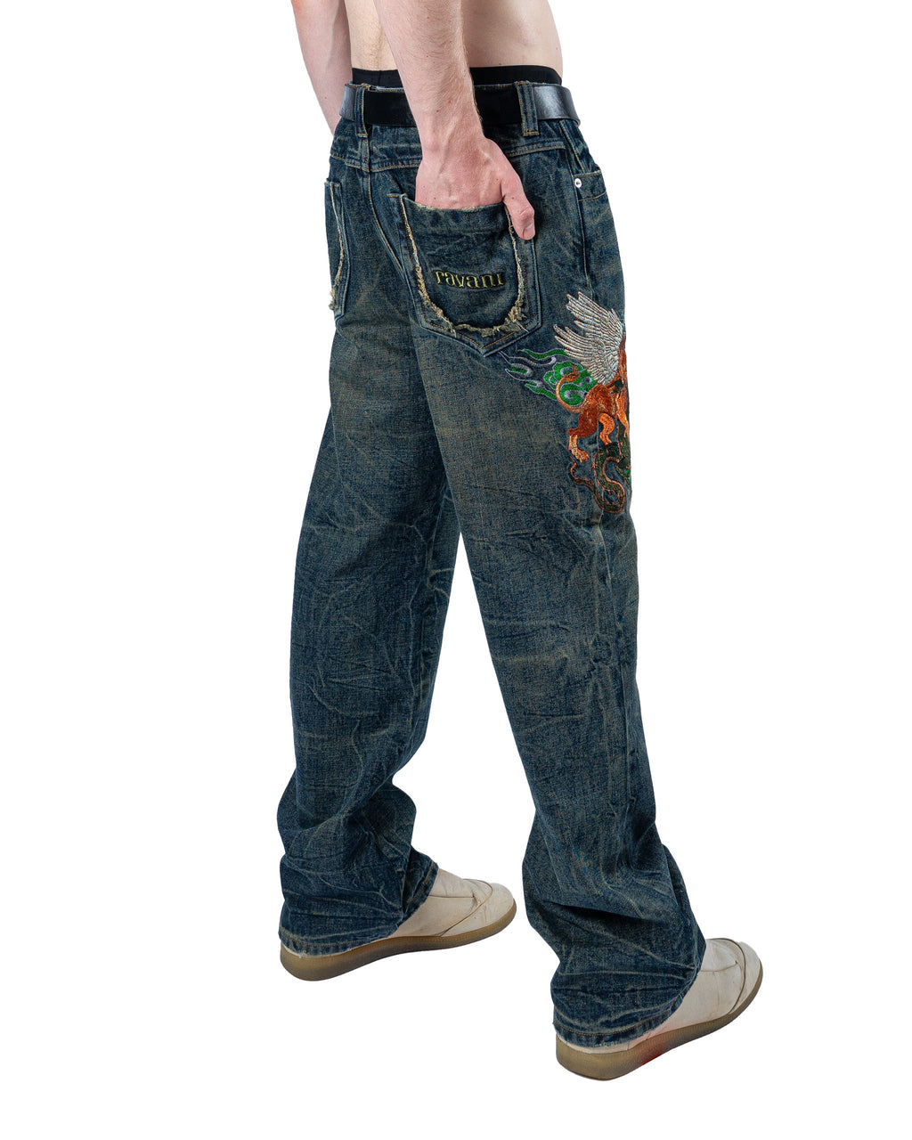 RAVANI Crouching Lion Blue Denim