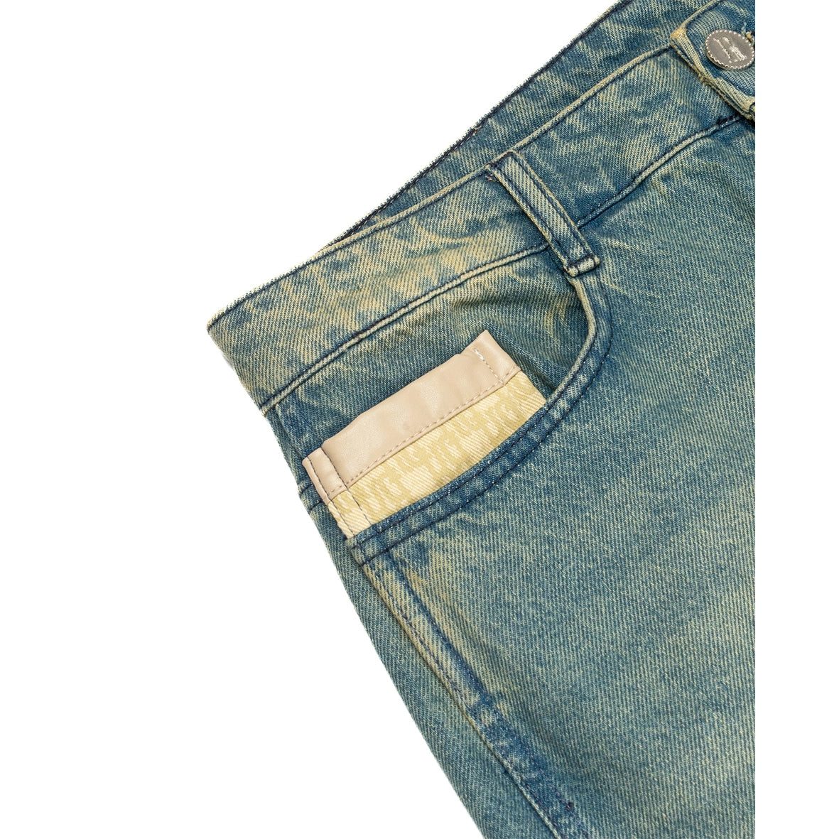 RAVANI Monogram Baggy Jeans Light Blue Green Wash