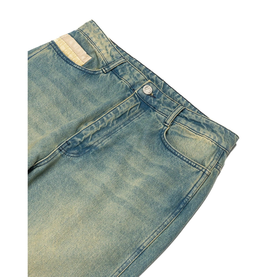 RAVANI Monogram Baggy Jeans Light Blue Green Wash