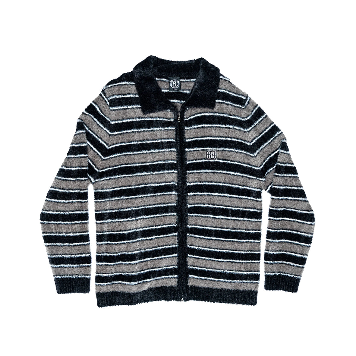RAVANI RR Mohair Stripe Cardigan Grey Black