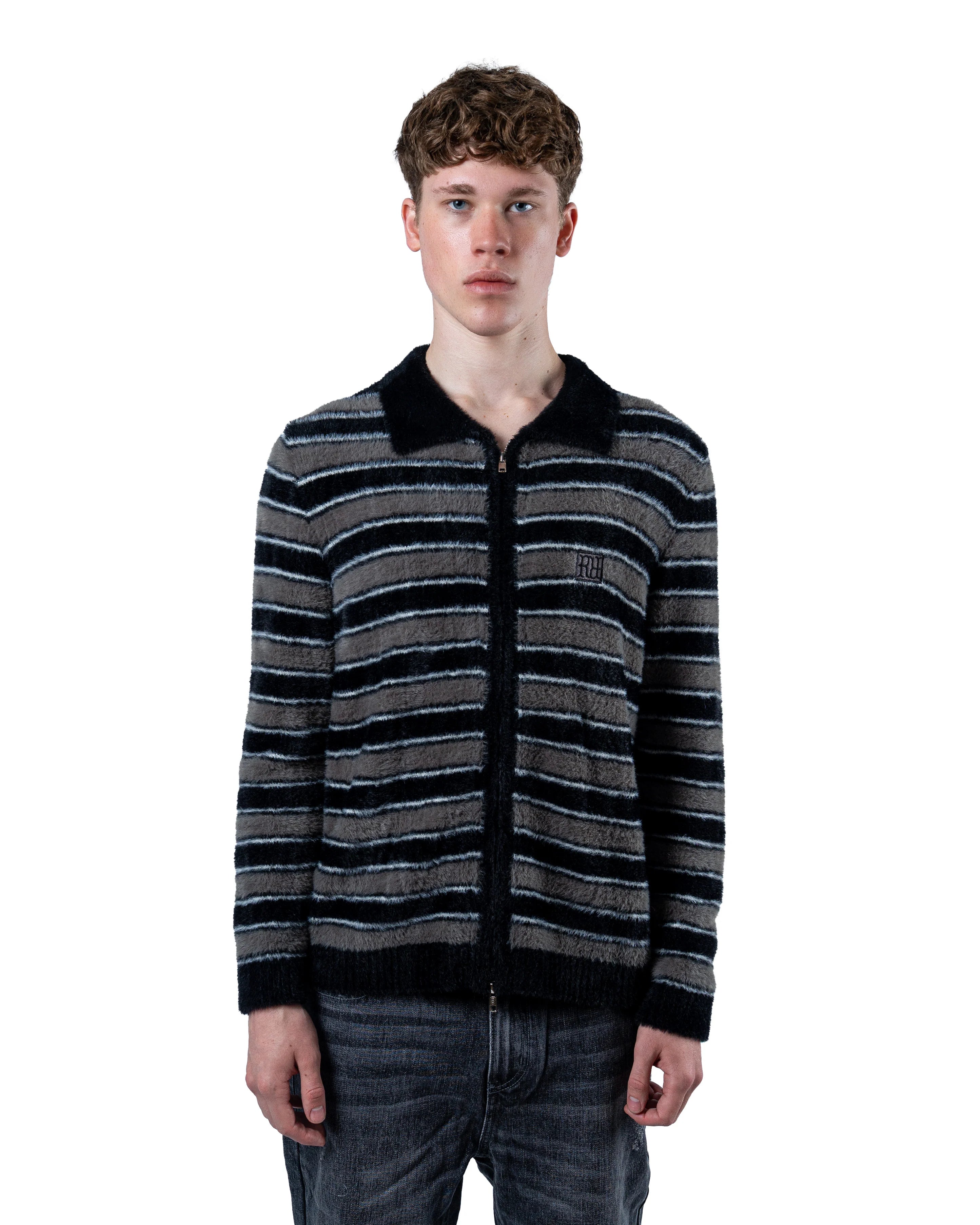 RAVANI RR Mohair Stripe Cardigan Grey Black