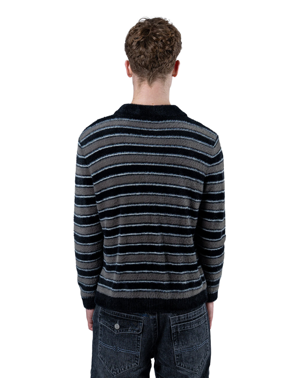 RAVANI RR Mohair Stripe Cardigan Grey Black