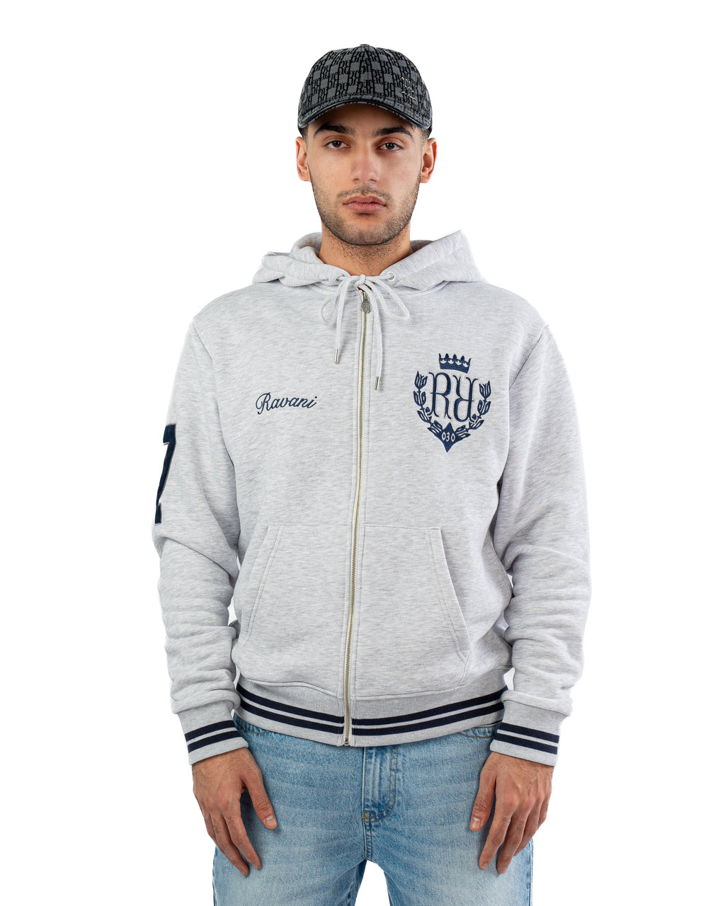 RAVANI RR Royal Polo Zip Hoodie Ash Grey