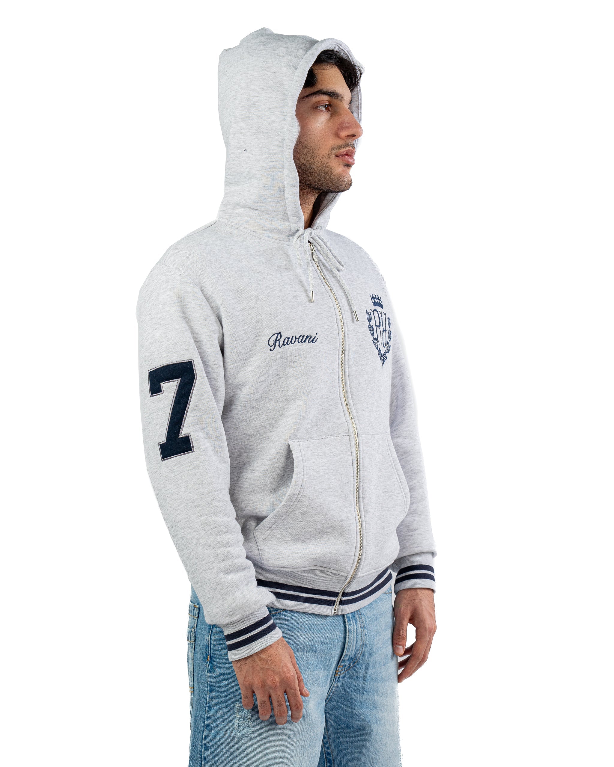 RAVANI RR Royal Polo Zip Hoodie Ash Grey