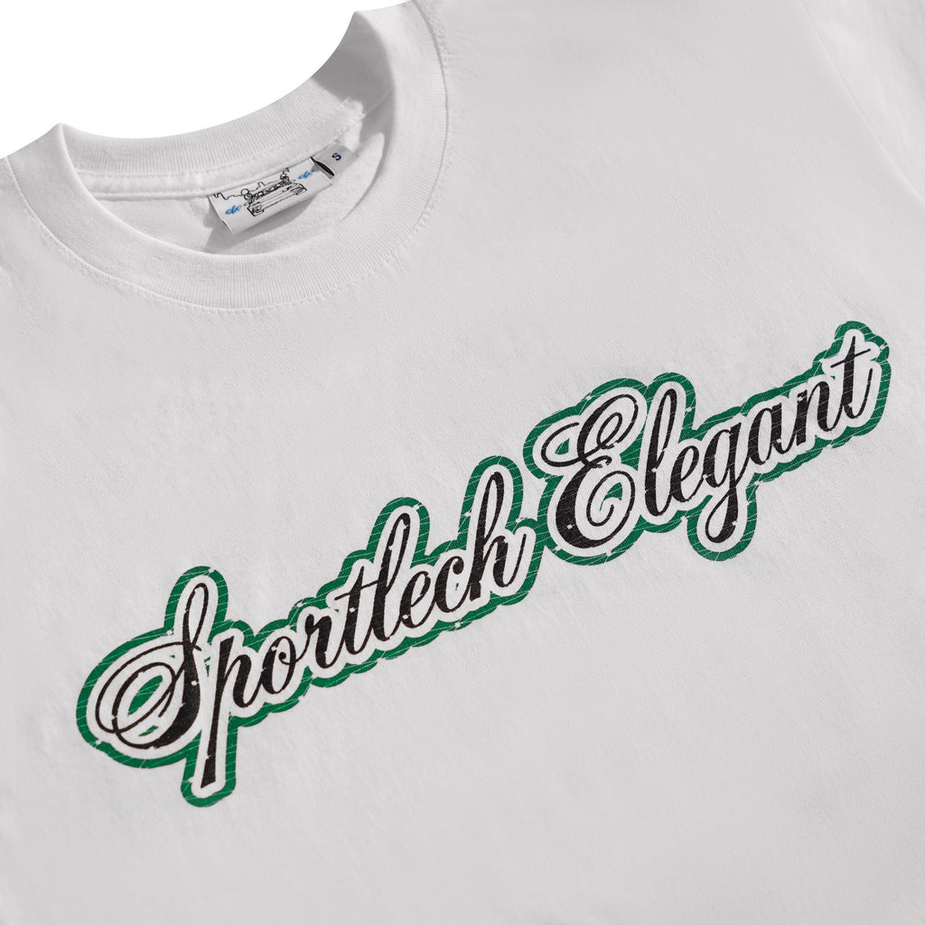 SPORTLECH ELEGANT Green Font T-Shirt White