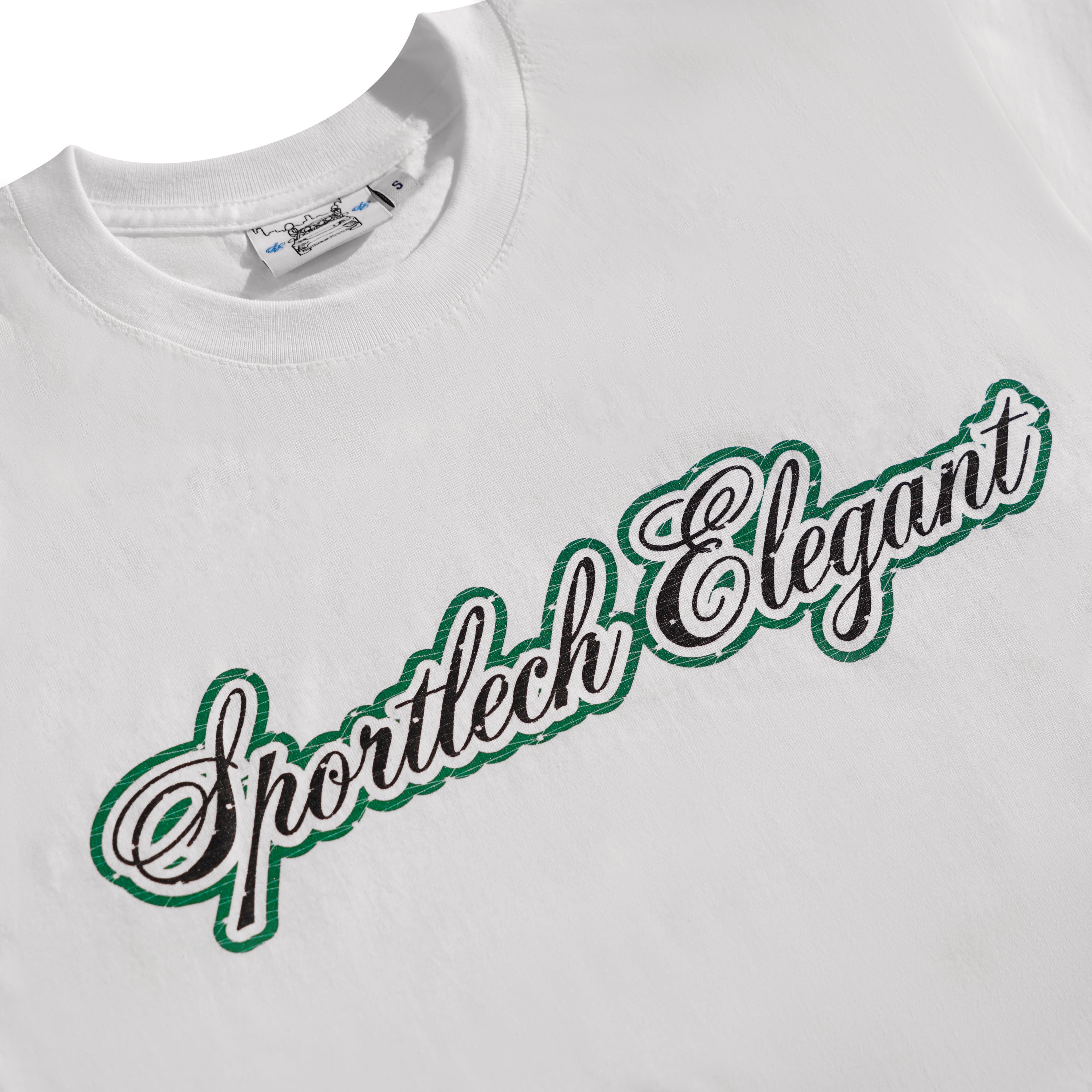 SPORTLECH ELEGANT Green Font T-Shirt White
