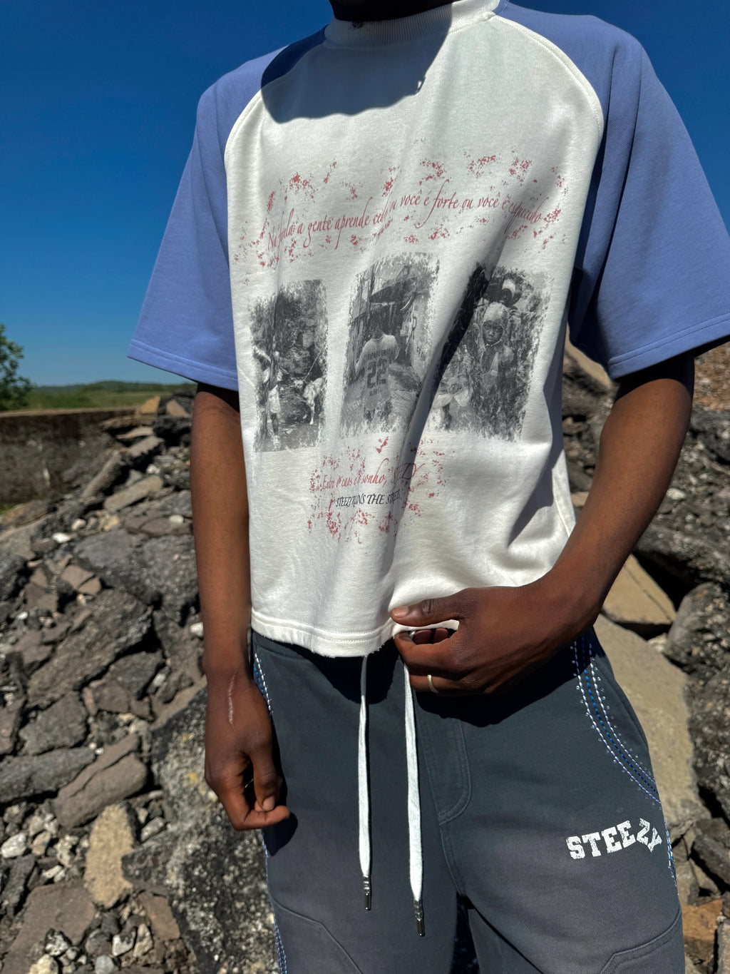 STEEZY Double Favela T-Shirt White Blue