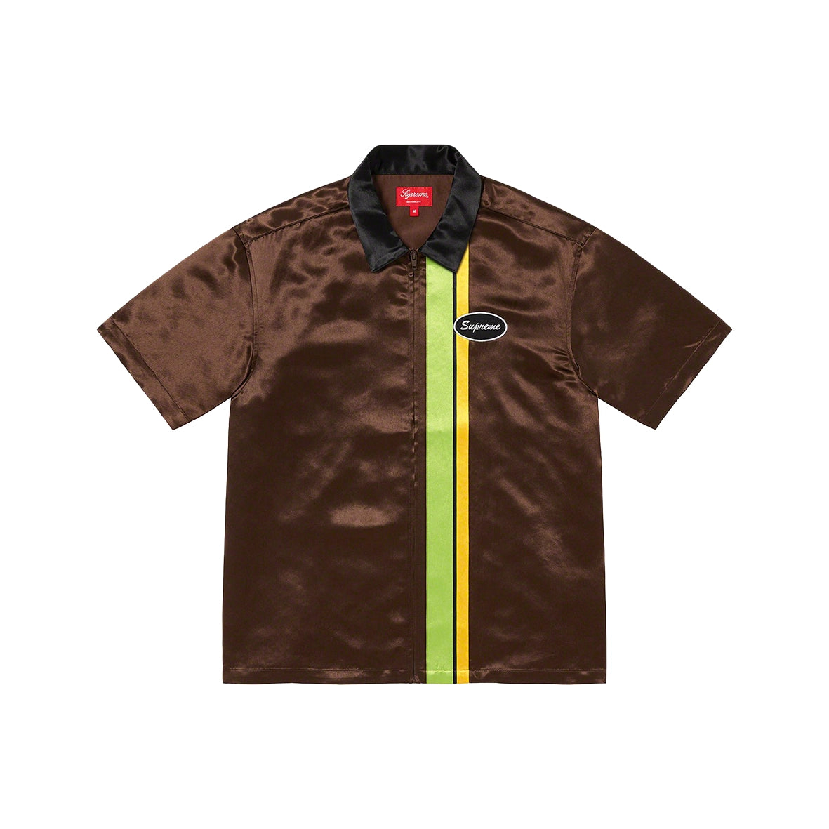 SUPREME Satin Zip Up S/S Work Shirt Maroon Brown