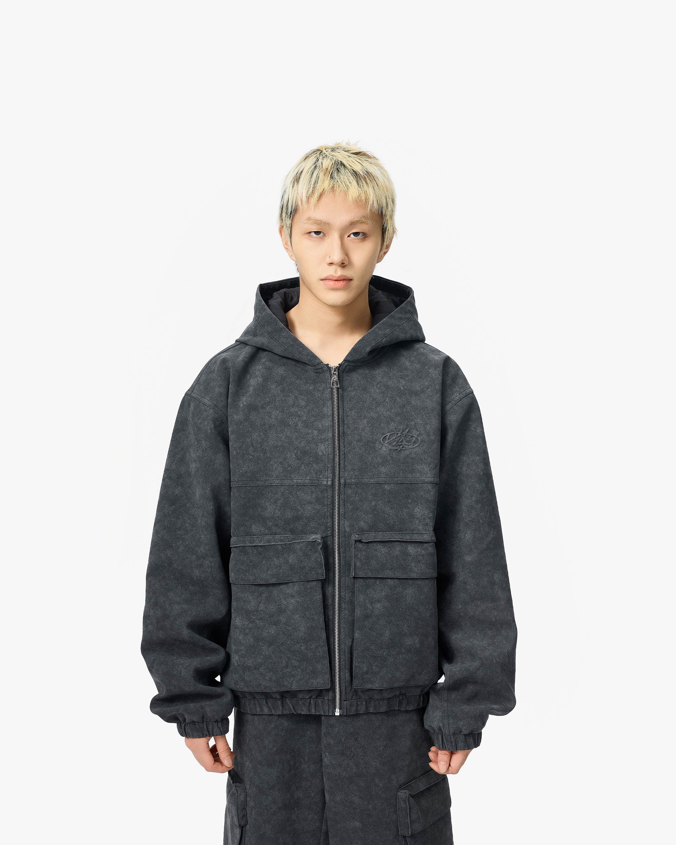 VICINITY Script Logo Leather Jacket Vintage Black